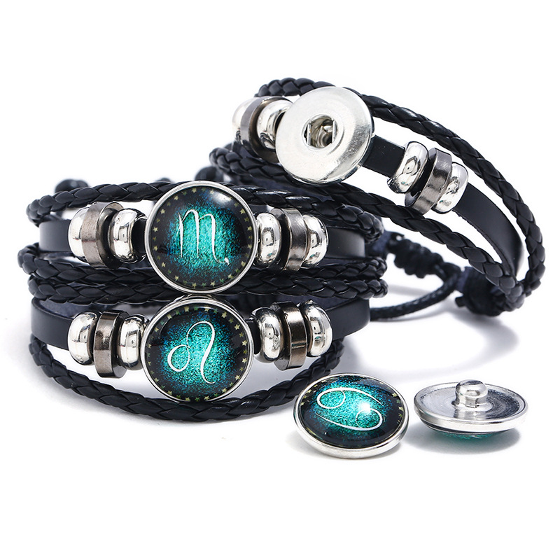 12 Constellations Vintage Leather Bracelet